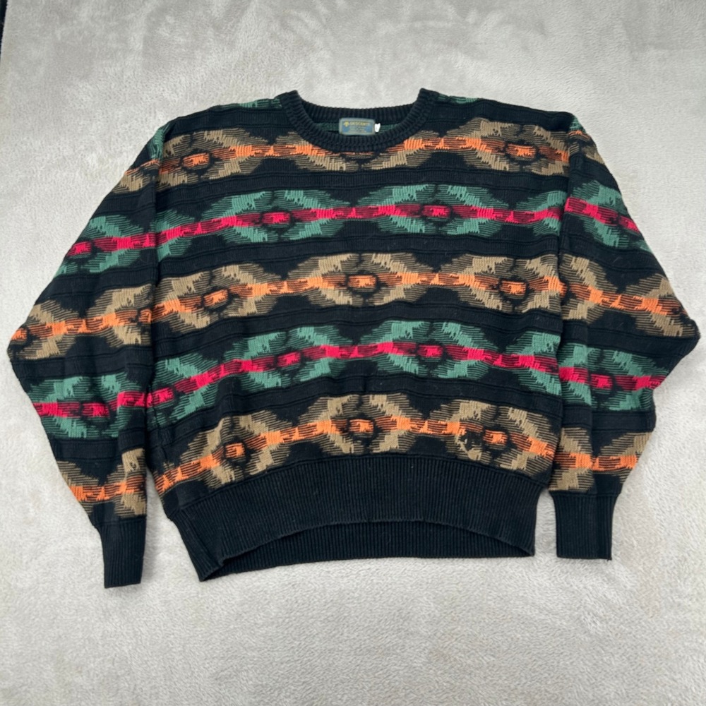 VTG 90s Descente Golf Collection Sweater Mens L Black Cosby Geometric Preppy